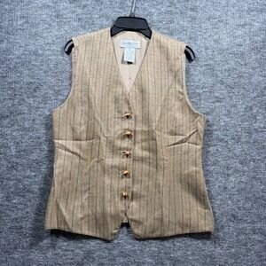 Liz Claiborne Collection Tan Pinstripe Linen Blend Button Front Vest Size 8